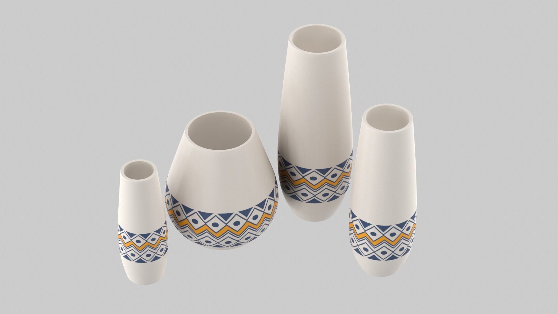 White Vase Set 3D model_7