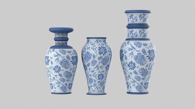 Blue Vase Set 3D model