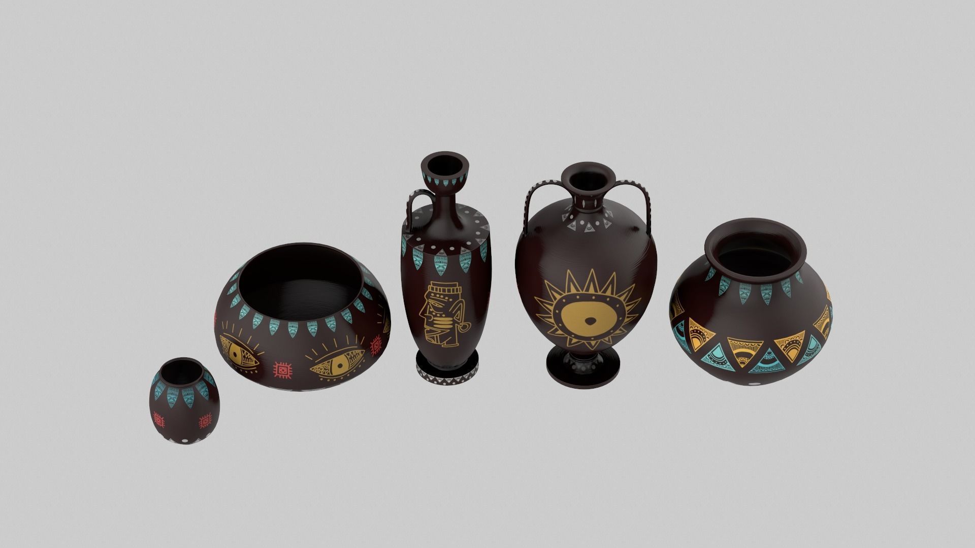 Clay Pot Set 3D model_2