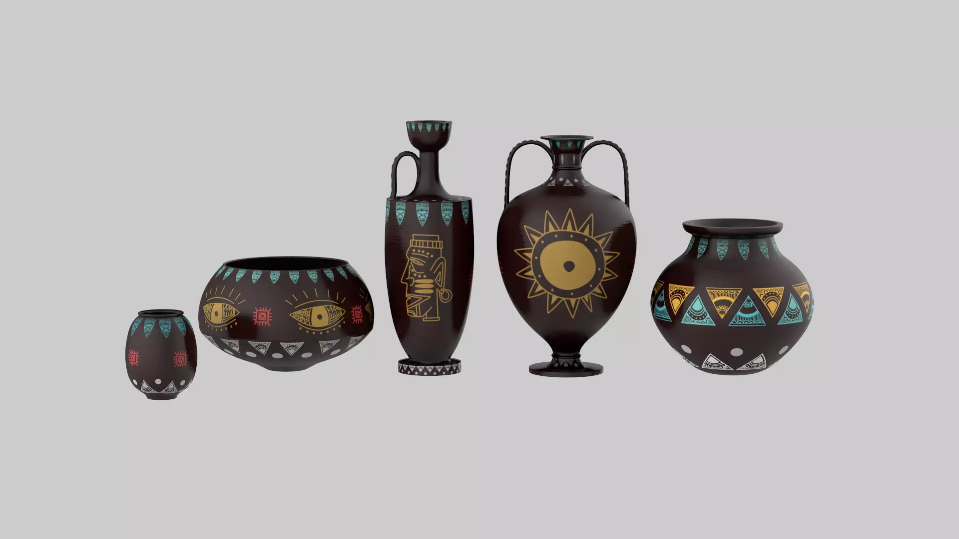 Clay Pot Set 3D model_0