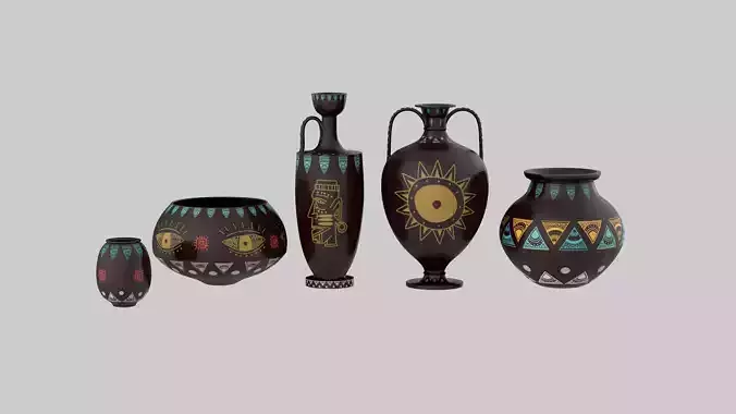 Clay Pot Set 3D model