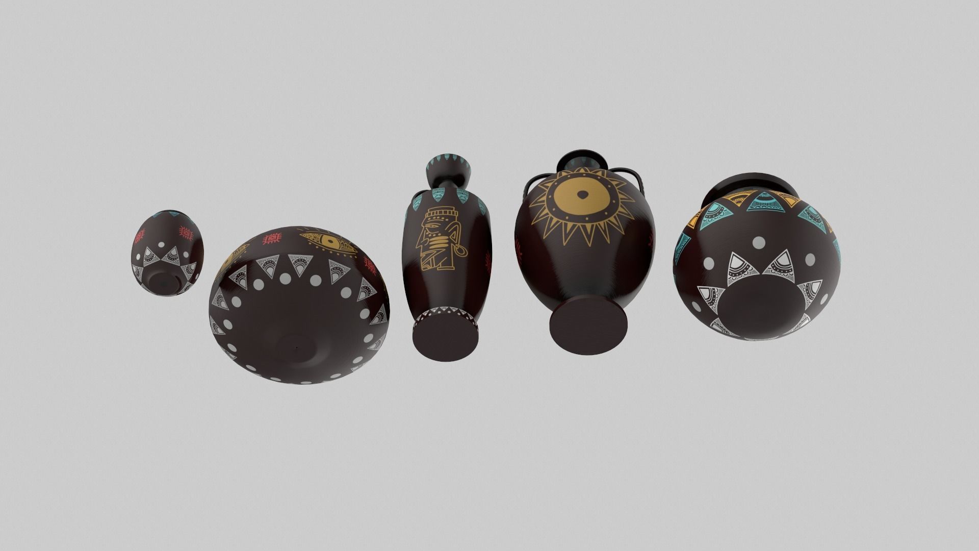 Clay Pot Set 3D model_1