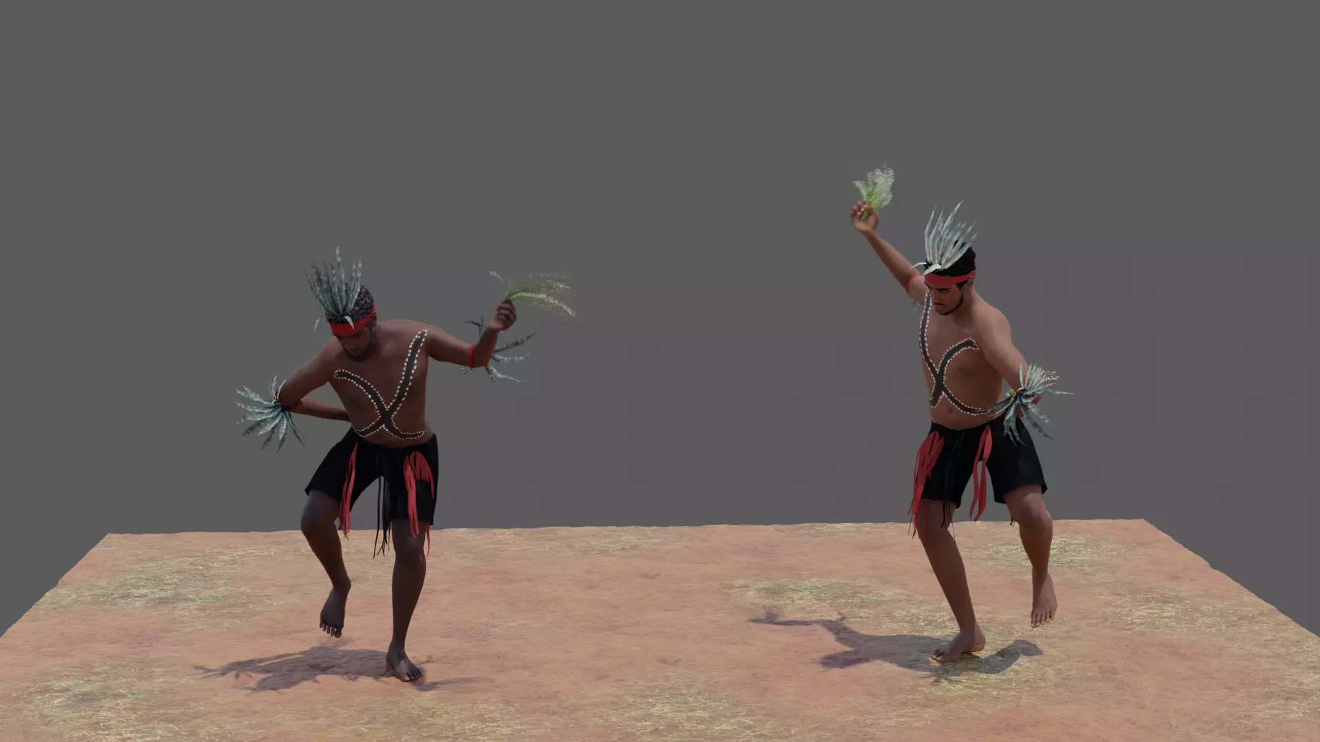 3D Australian Aboriginal Men Dancing 3D model_0