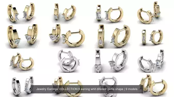 Jewelry Earrings COLLECTION 9 earring whit diferent gems shape 