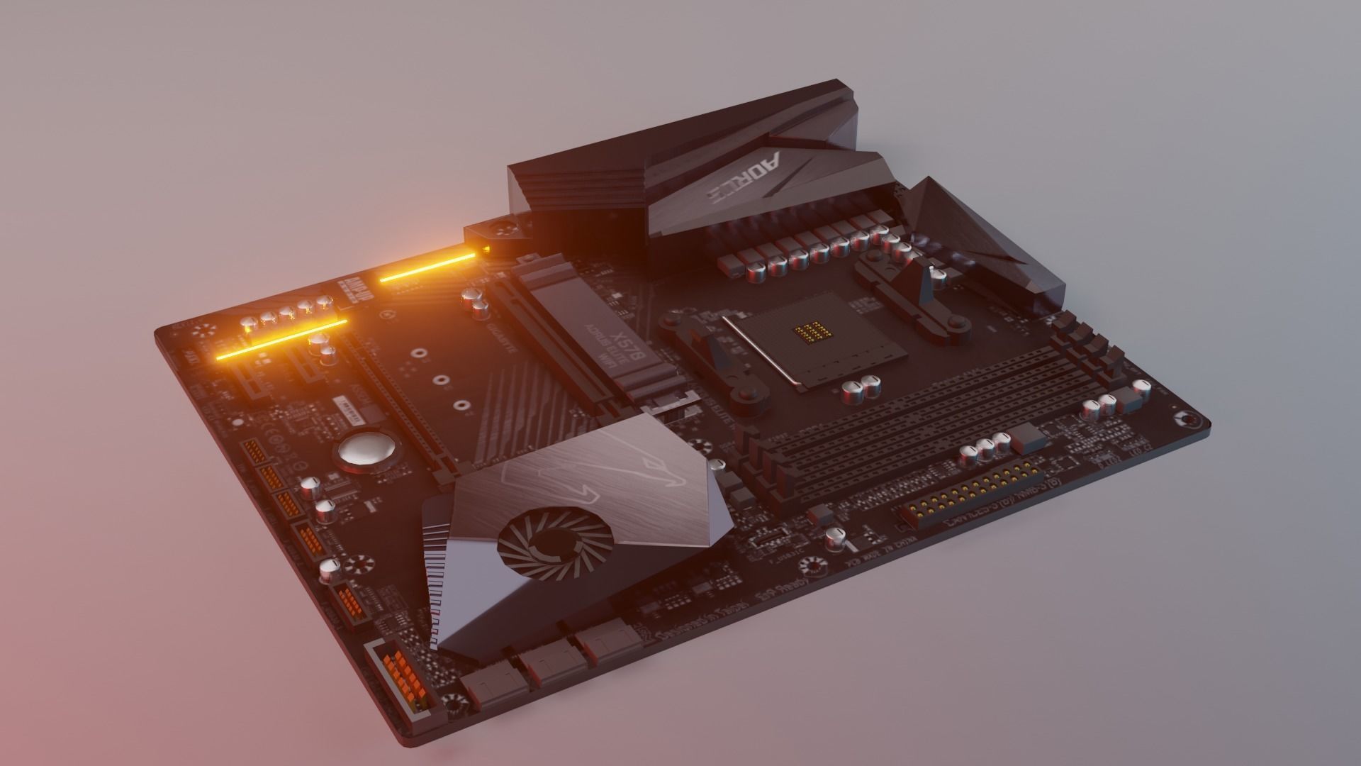 Motherboard Gigabyte X570 AORUS ELITE AM4 ATX  3D model_1