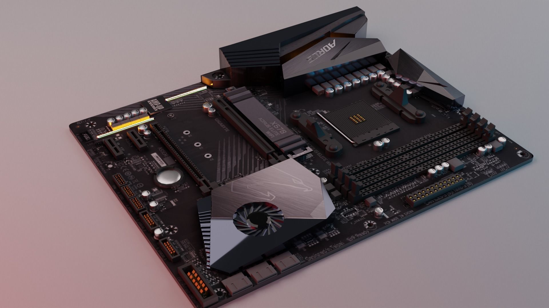 Motherboard Gigabyte X570 AORUS ELITE AM4 ATX  3D model_2
