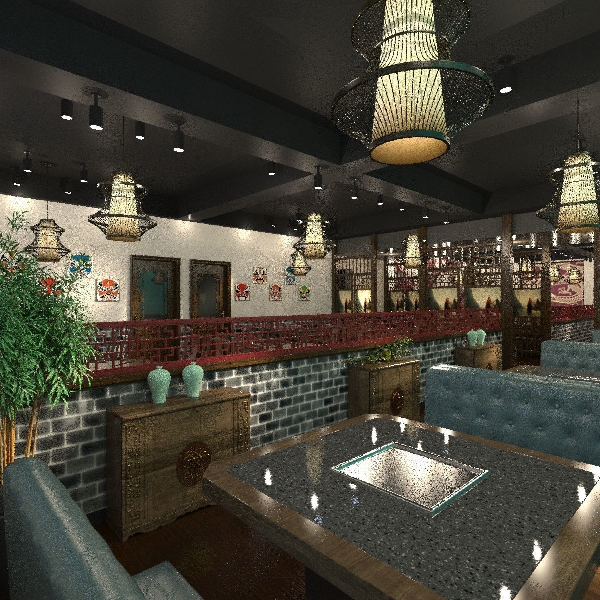 Chinese interior room design 3D model_1