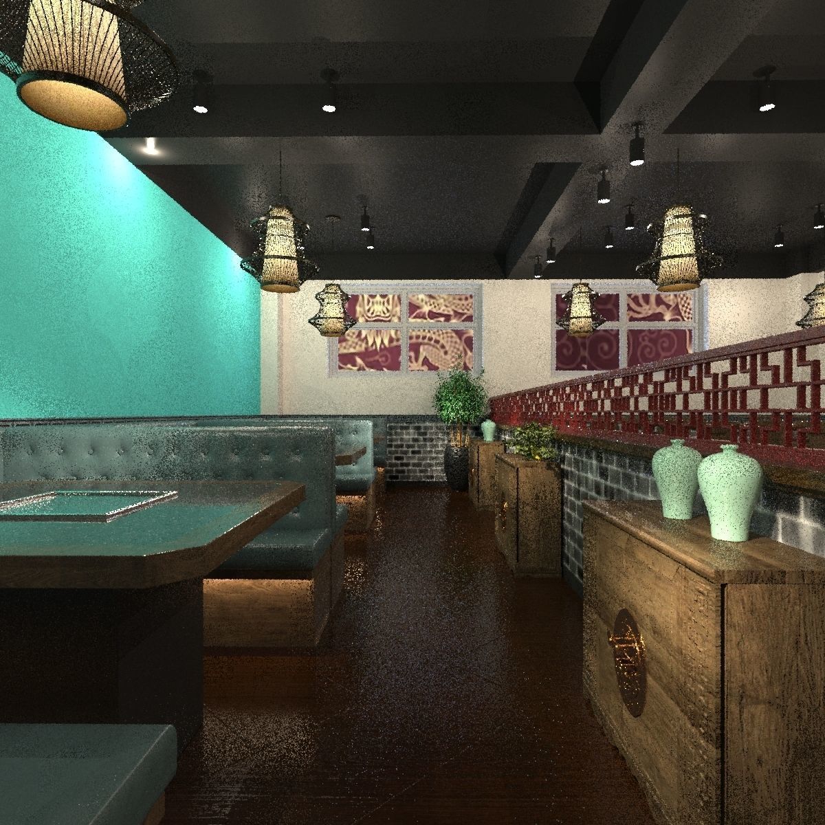 Chinese interior room design 3D model_5