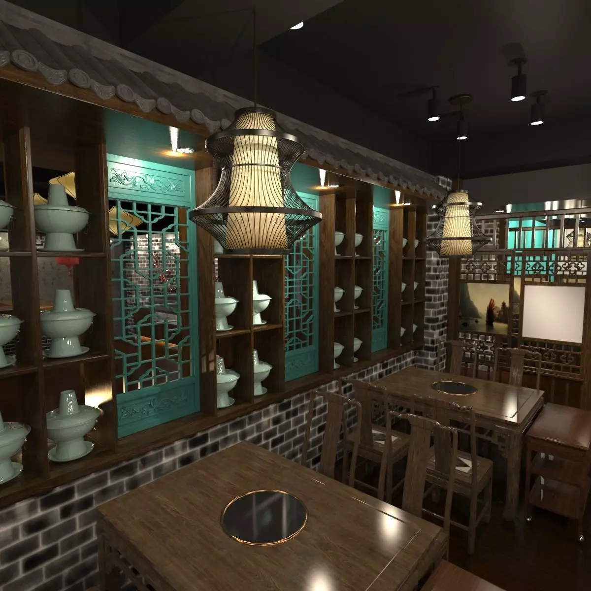 Chinese interior room design 3D model_0