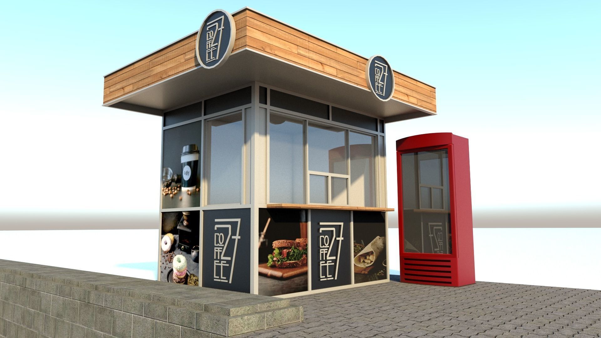 Market coffee shop with phone booth 3D model_5