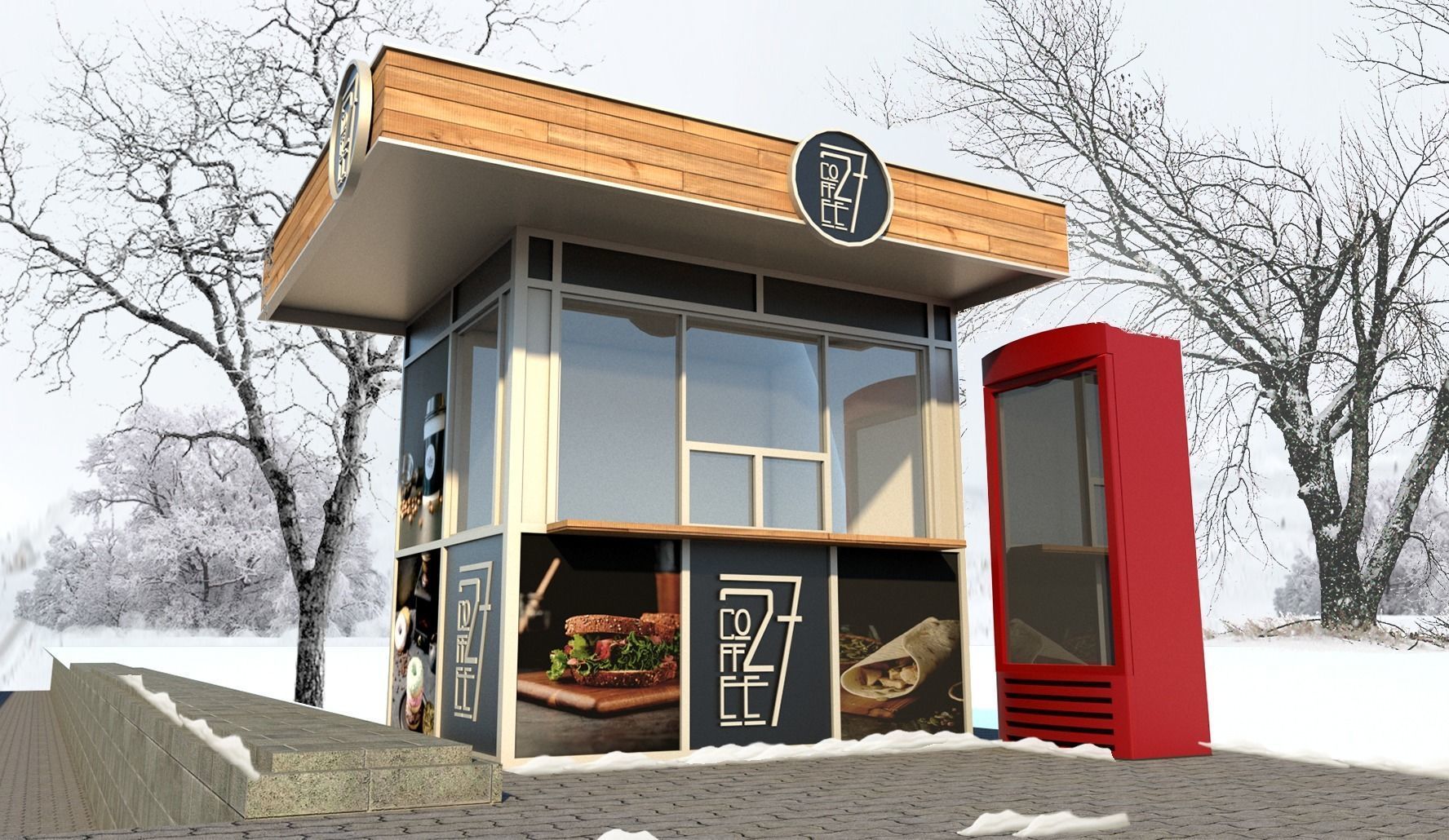 Market coffee shop with phone booth 3D model_10