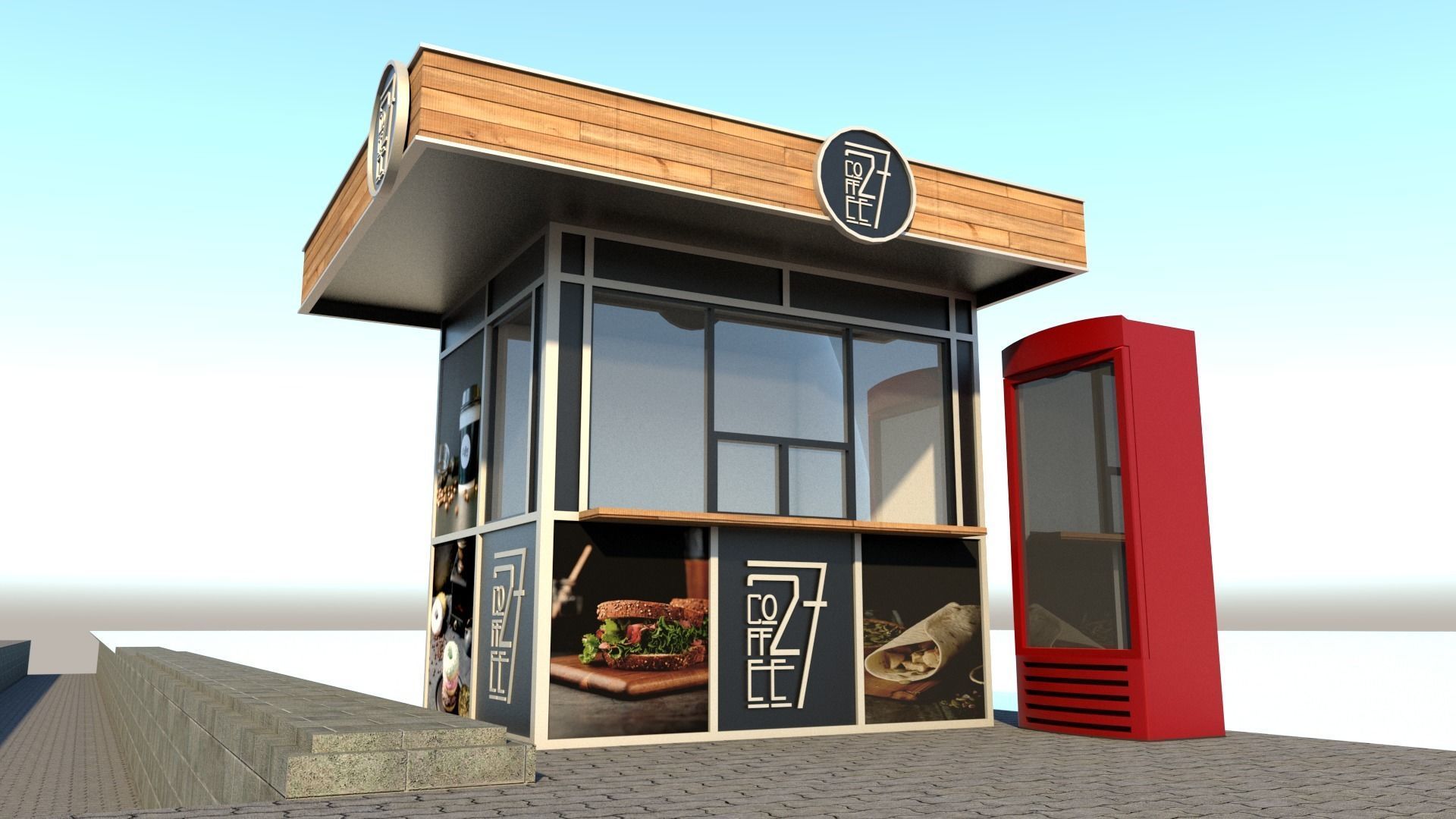 Market coffee shop with phone booth 3D model_4