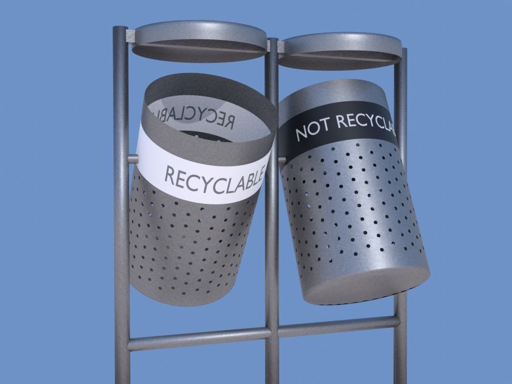 Garbage Can 3D model made in Blender exterior street Rigged Low-poly 3D model_1
