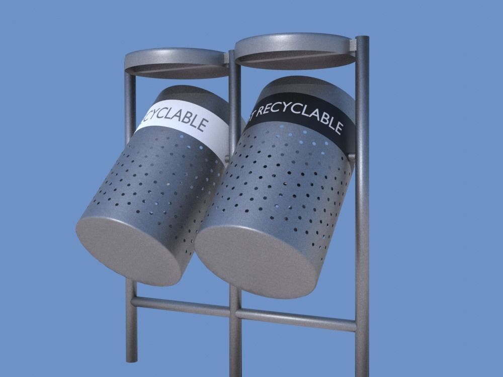 Garbage Can 3D model made in Blender exterior street Rigged Low-poly 3D model_3