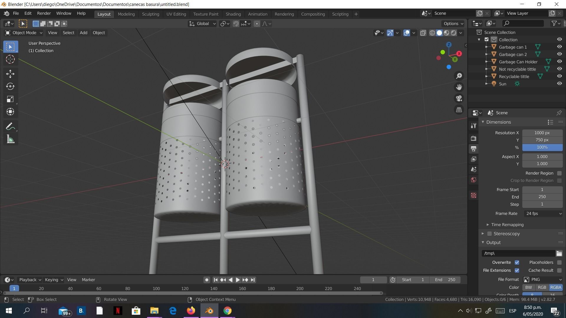 Garbage Can 3D model made in Blender exterior street Rigged Low-poly 3D model_15