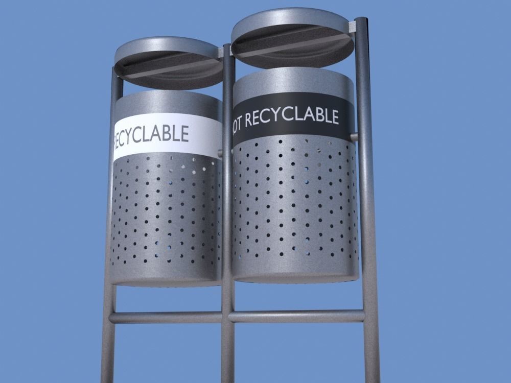 Garbage Can 3D model made in Blender exterior street Rigged Low-poly 3D model_7
