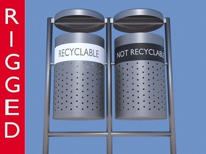 Garbage Can 3D model made in Blender exterior street Rigged Low-poly 3D model