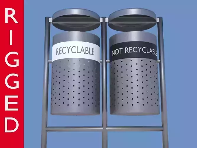 Garbage Can 3D model made in Blender exterior street Rigged Low-poly 3D model