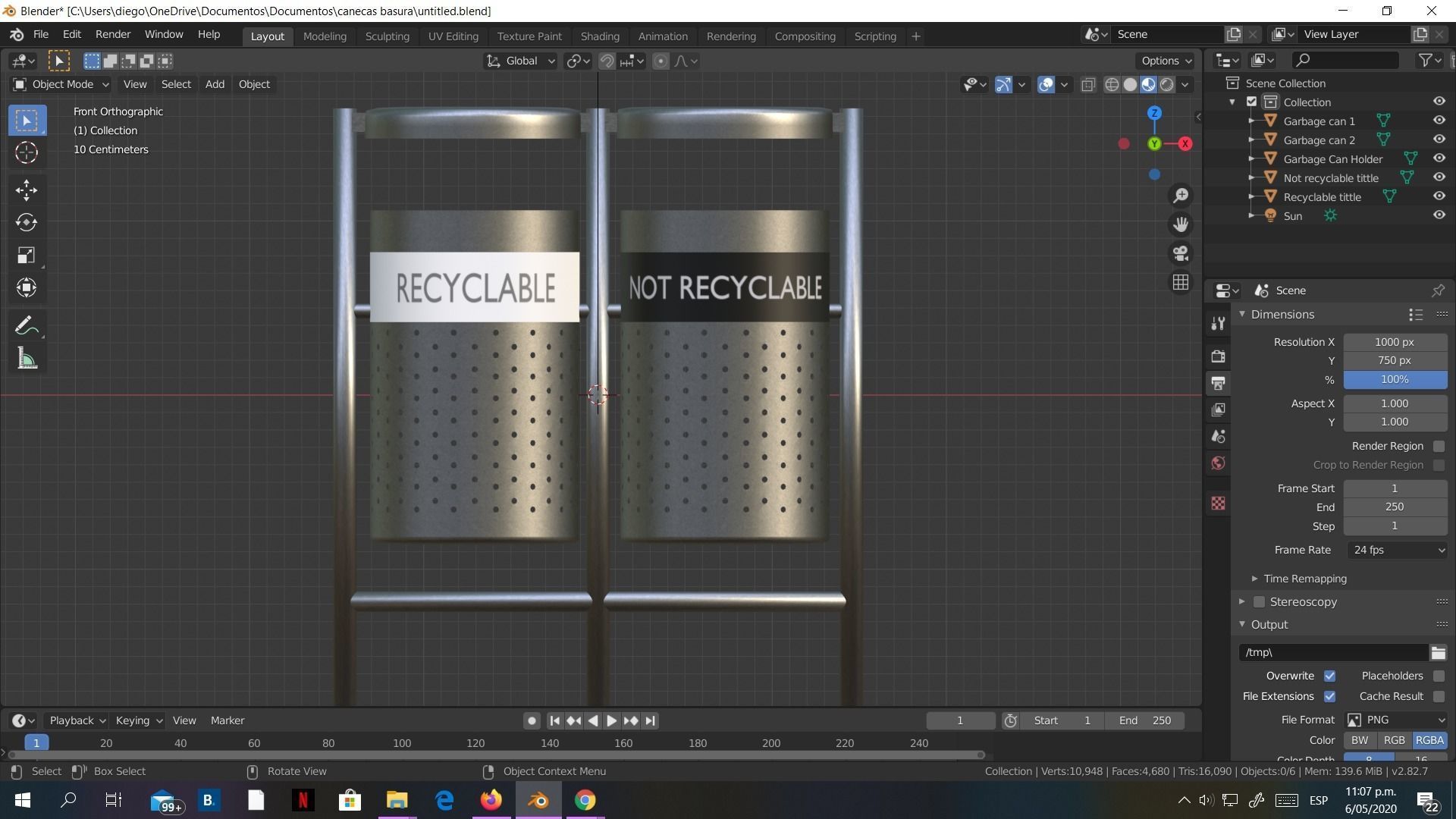 Garbage Can 3D model made in Blender exterior street Rigged Low-poly 3D model_11