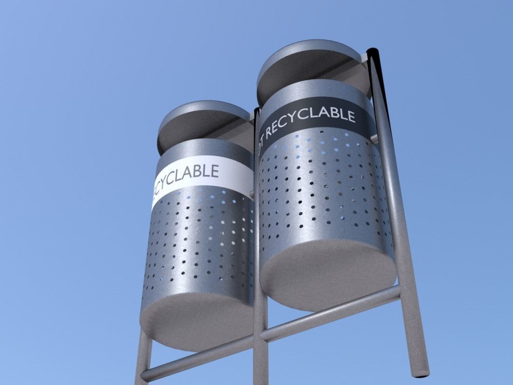 Garbage Can 3D model made in Blender exterior street Rigged Low-poly 3D model_4