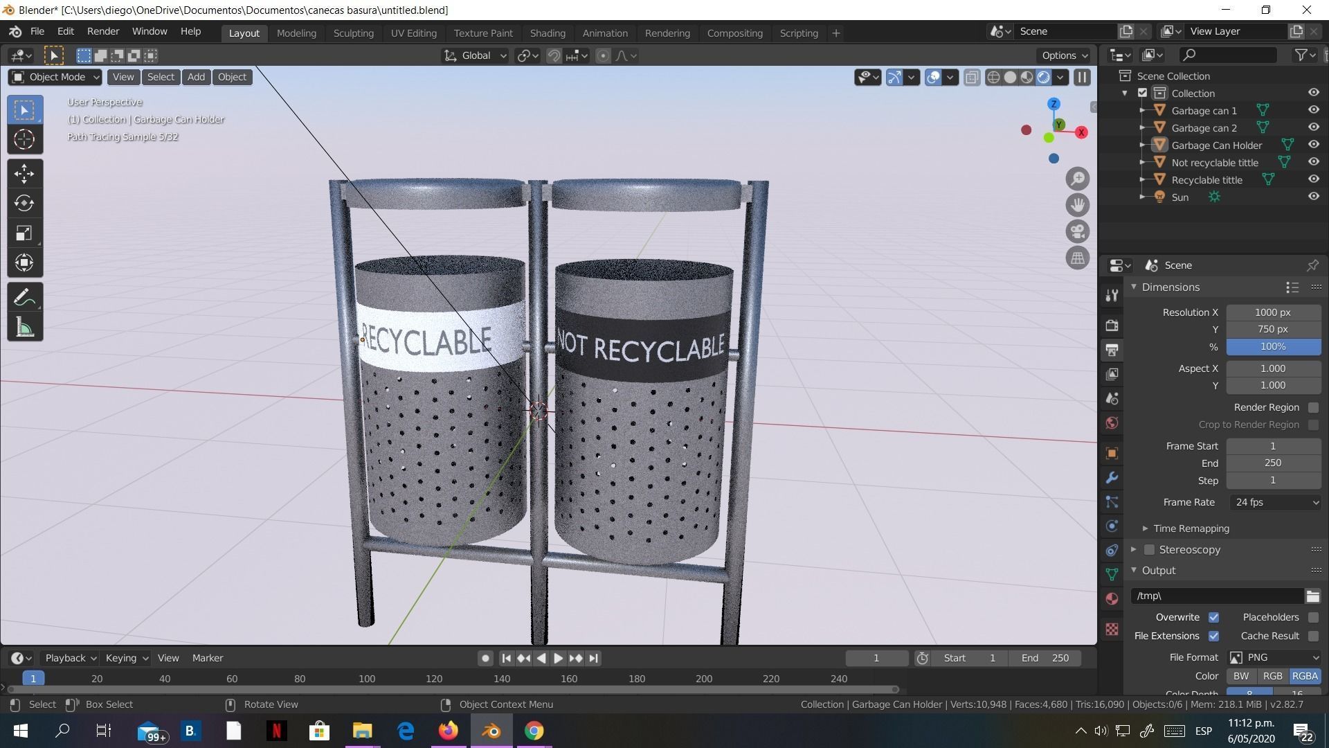Garbage Can 3D model made in Blender exterior street Rigged Low-poly 3D model_14