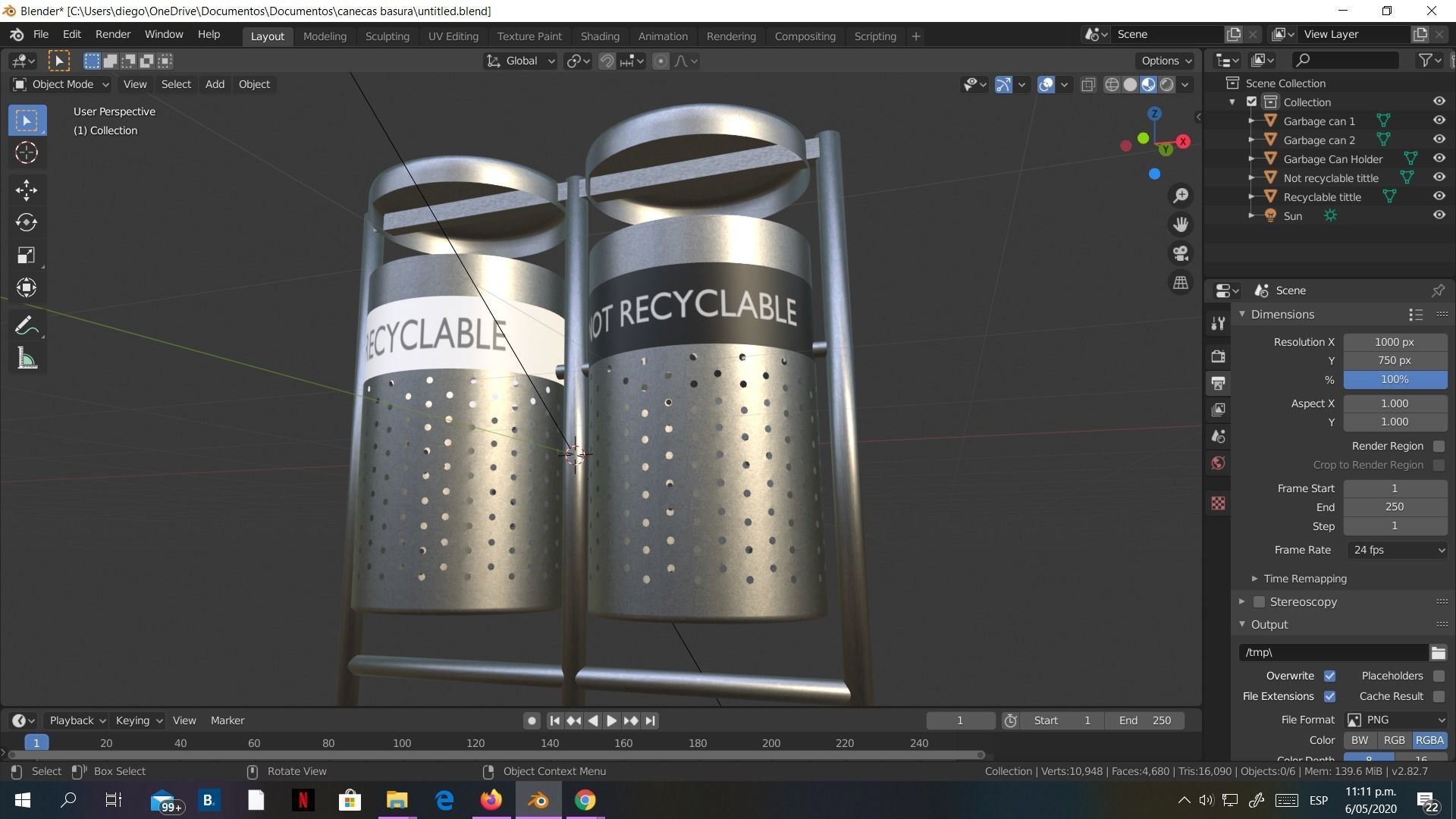 Garbage Can 3D model made in Blender exterior street Rigged Low-poly 3D model_9