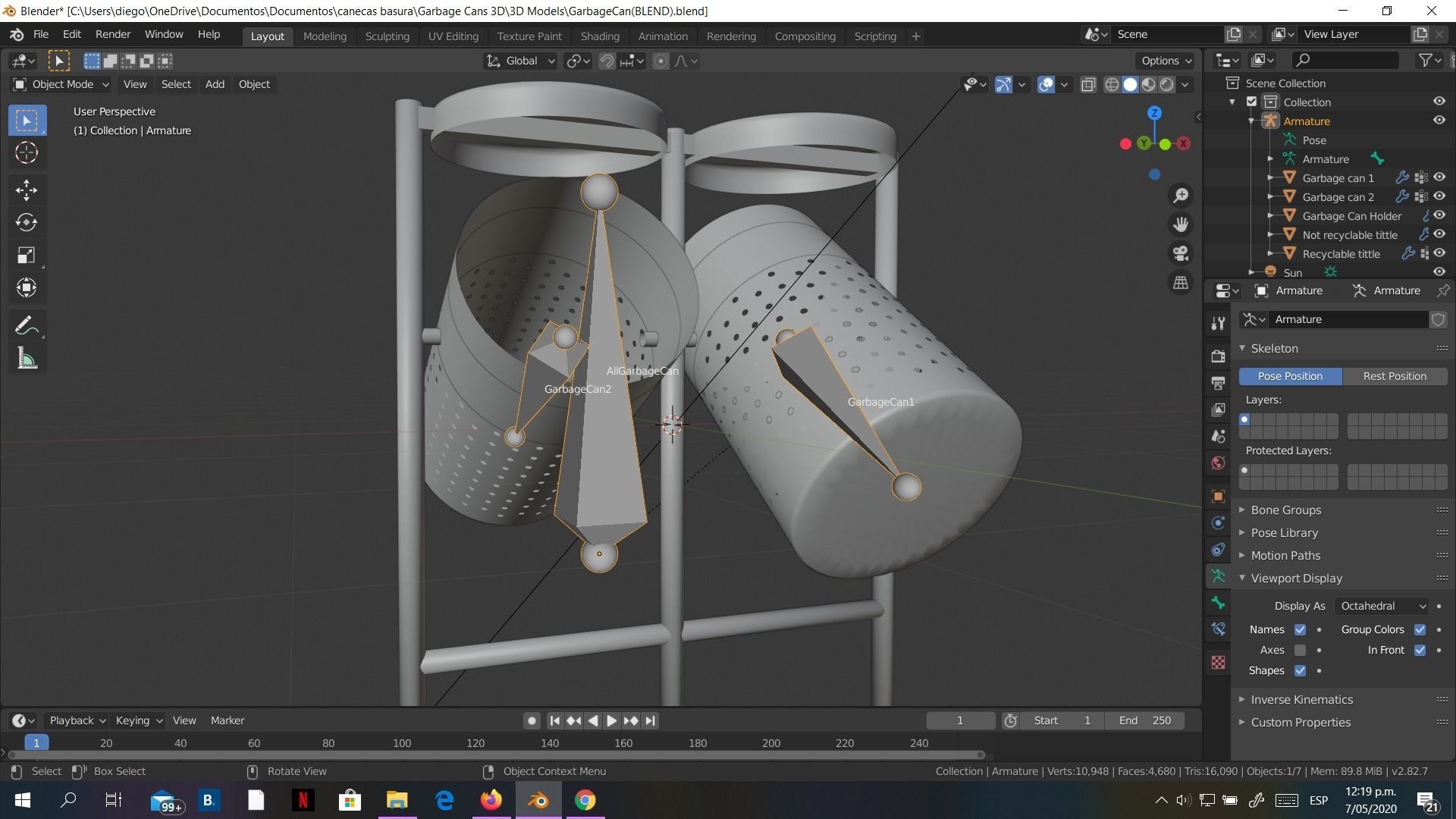 Garbage Can 3D model made in Blender exterior street Rigged Low-poly 3D model_8