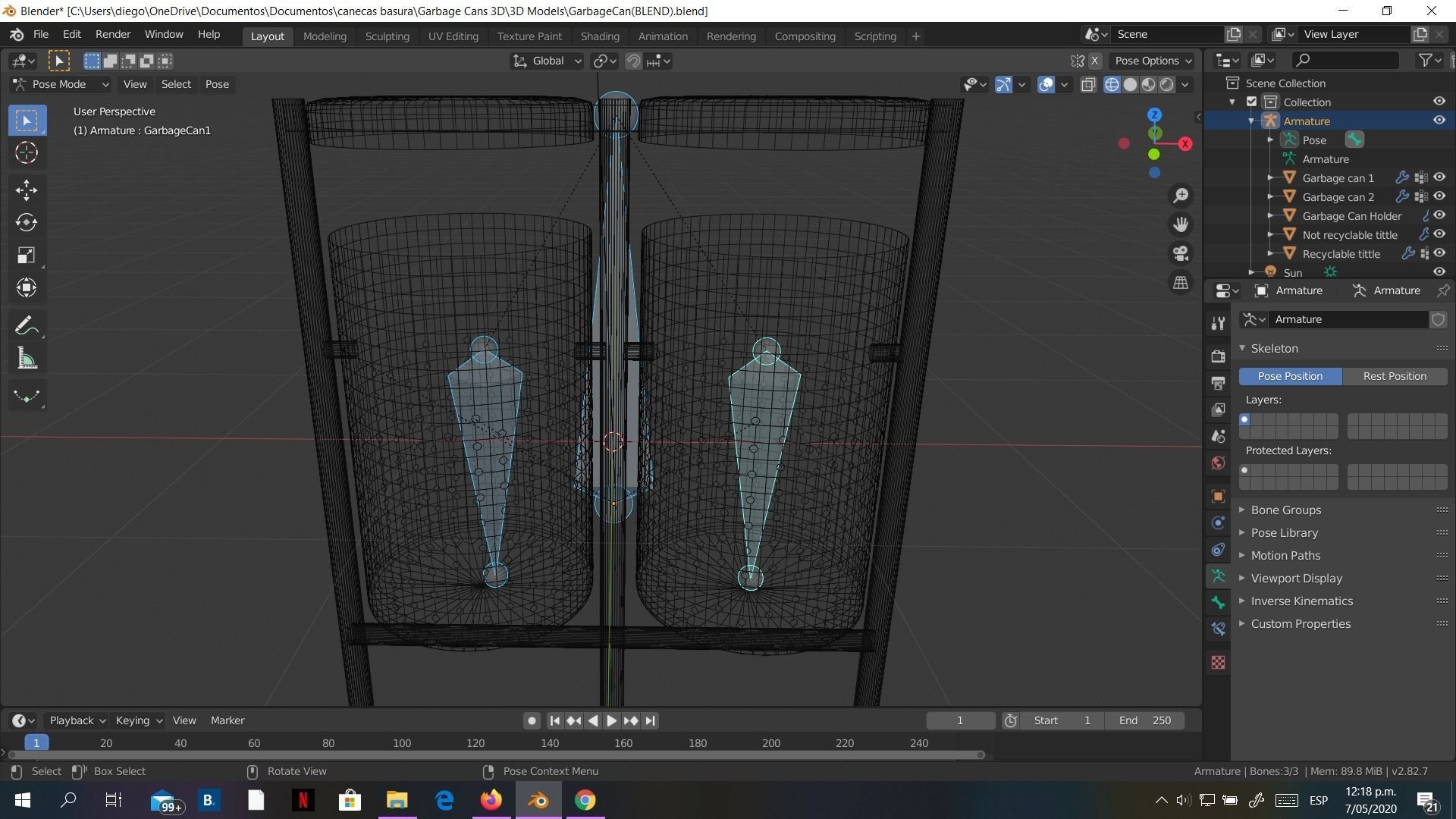 Garbage Can 3D model made in Blender exterior street Rigged Low-poly 3D model_10