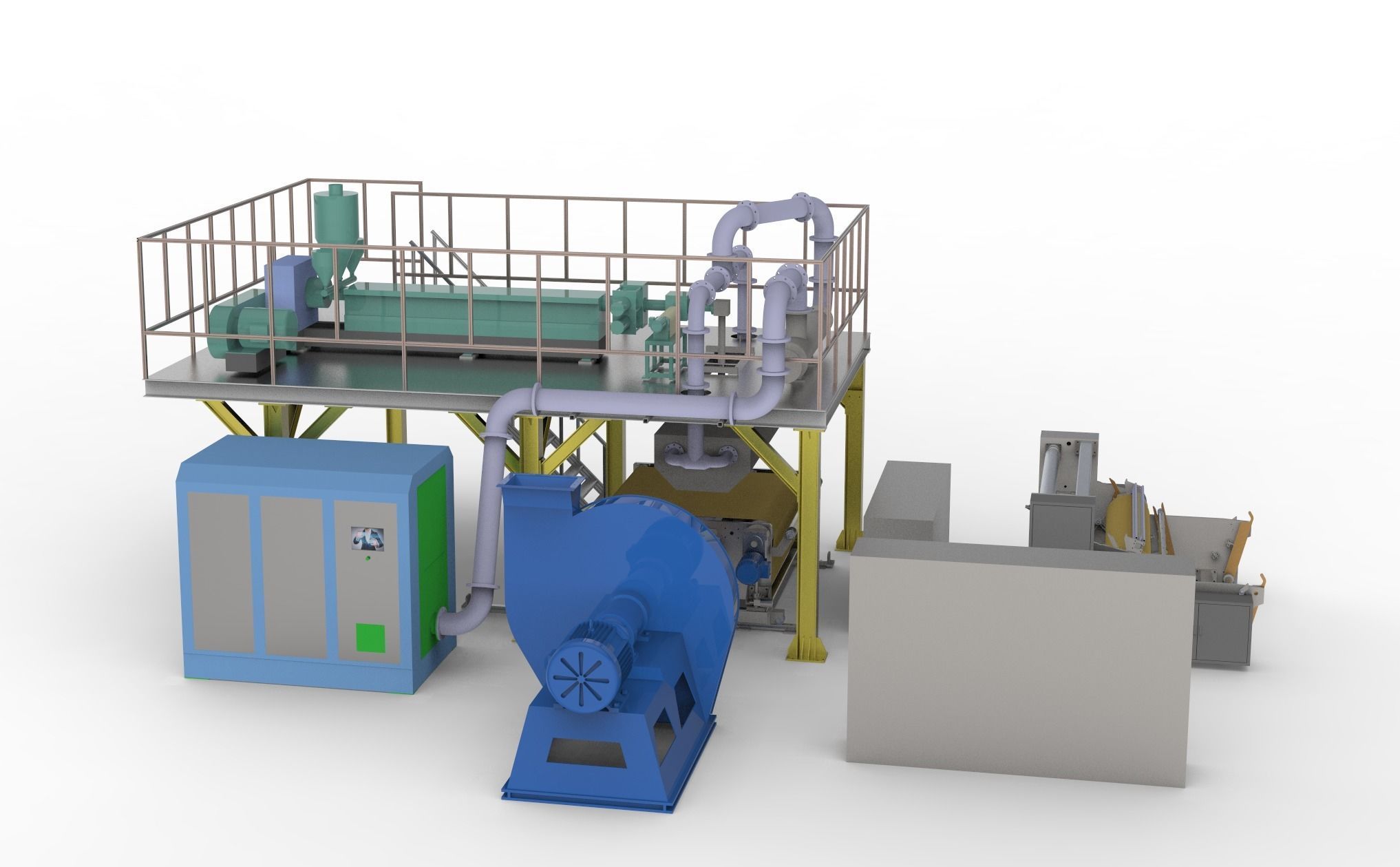 Melt-blown fabric production Assembly Line 3D model_4