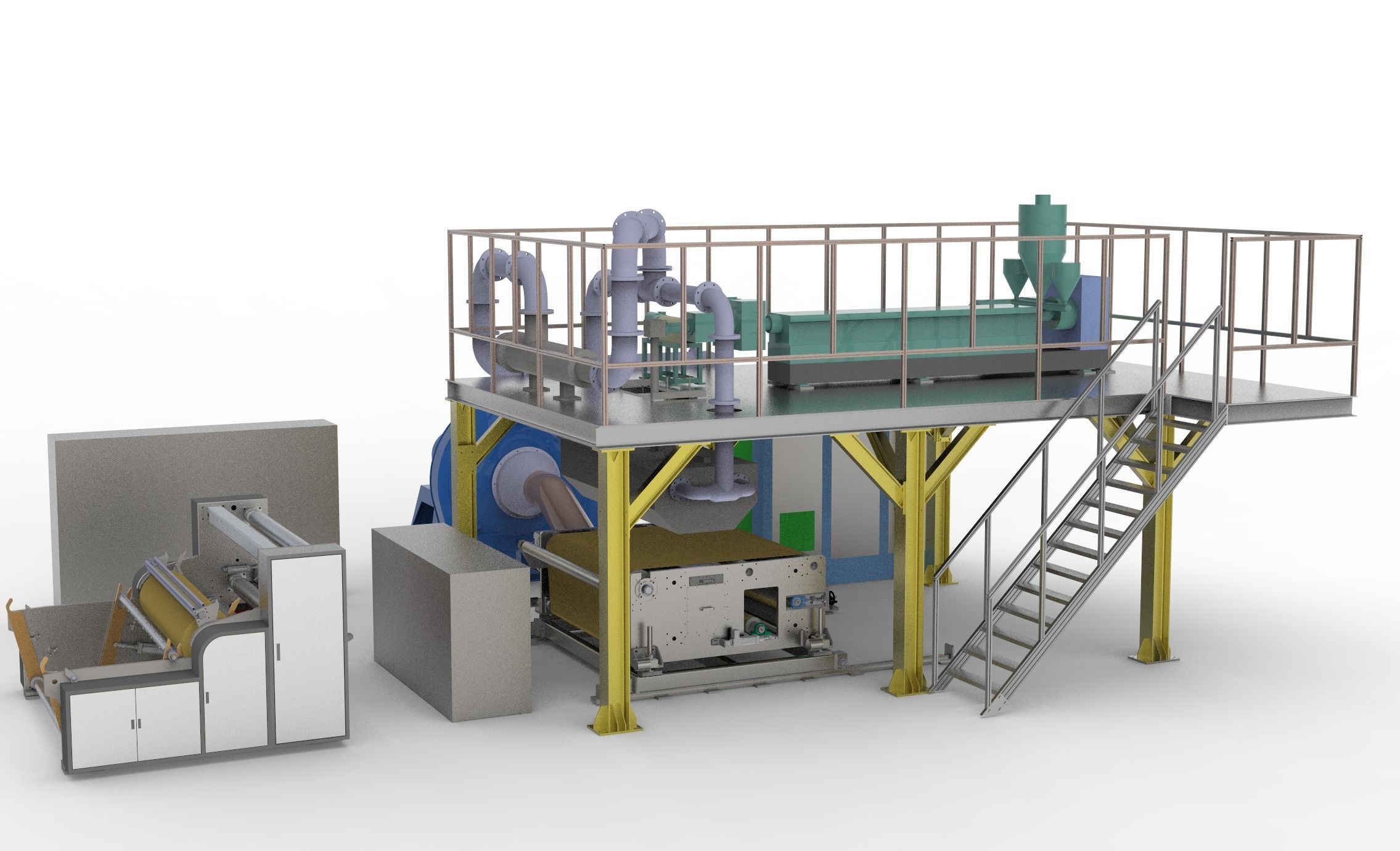 Melt-blown fabric production Assembly Line 3D model_3