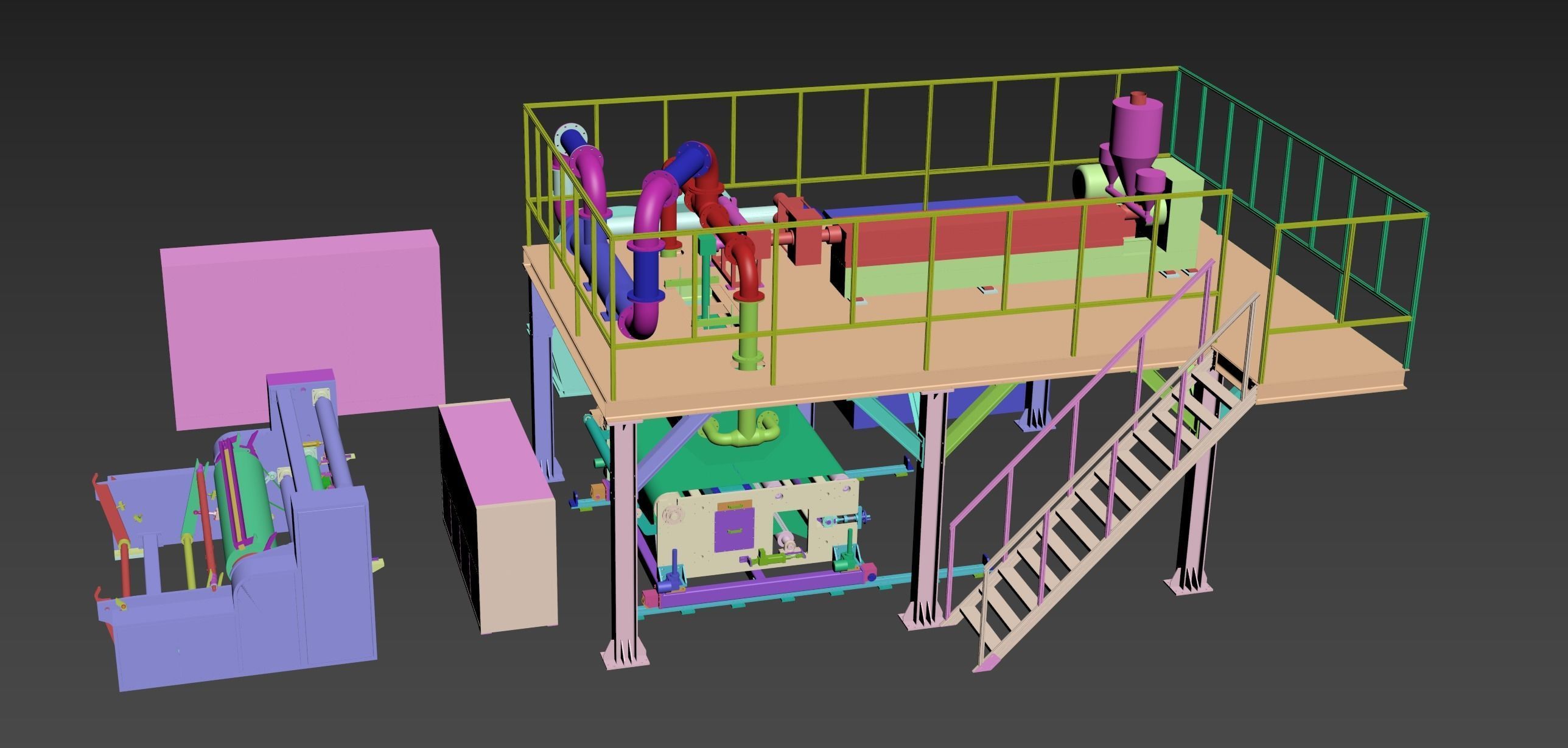 Melt-blown fabric production Assembly Line 3D model_14