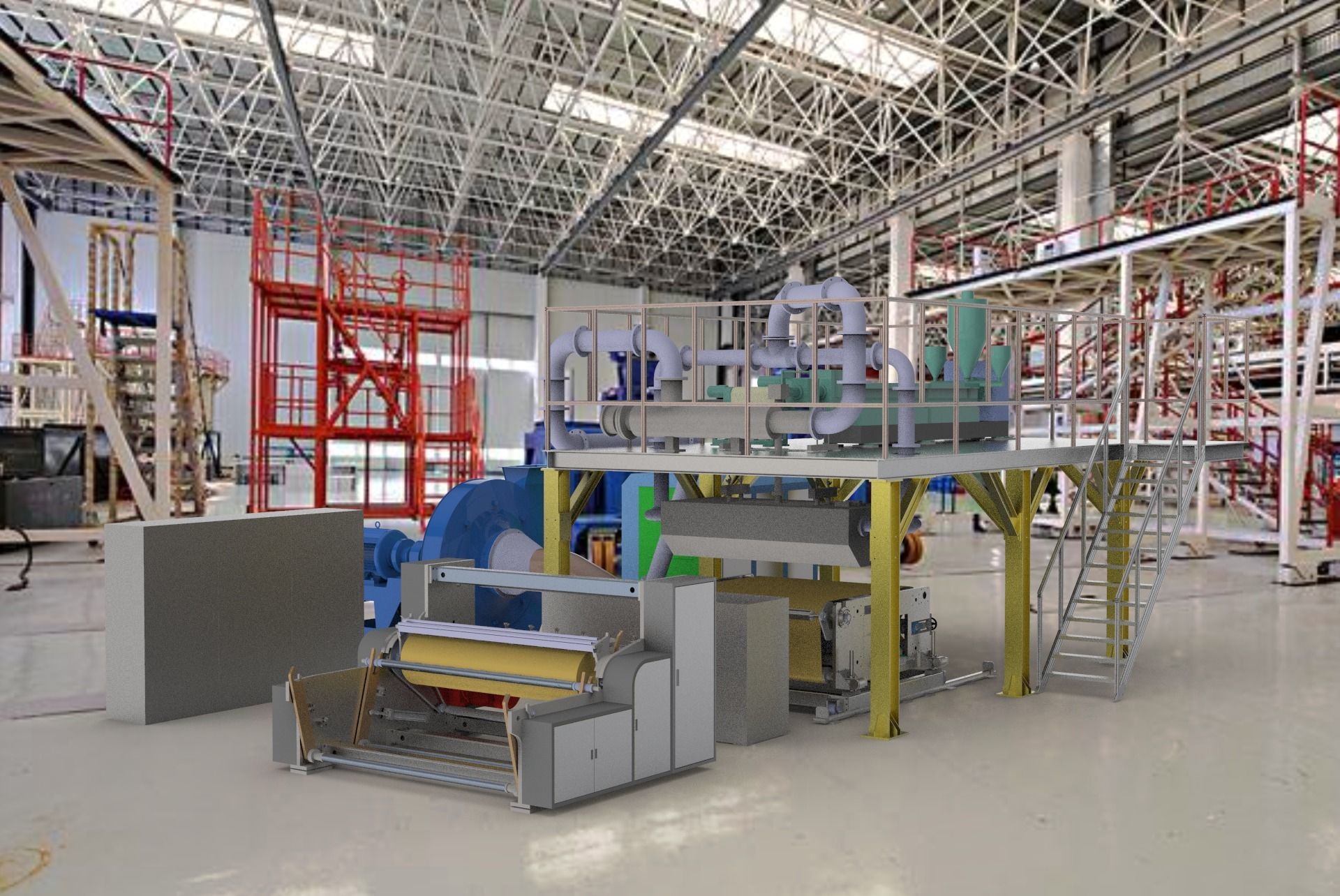 Melt-blown fabric production Assembly Line 3D model_1