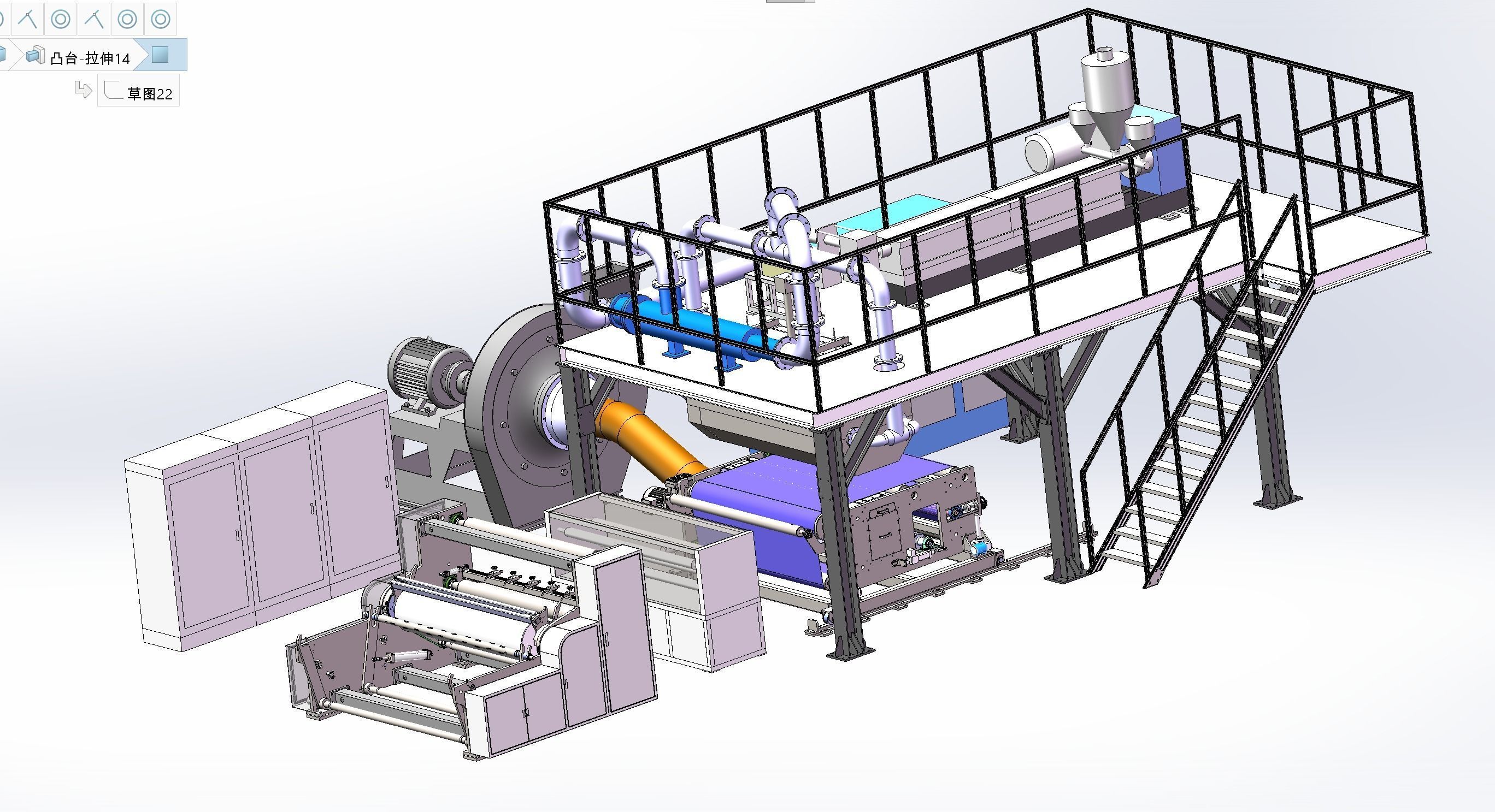 Melt-blown fabric production Assembly Line 3D model_6