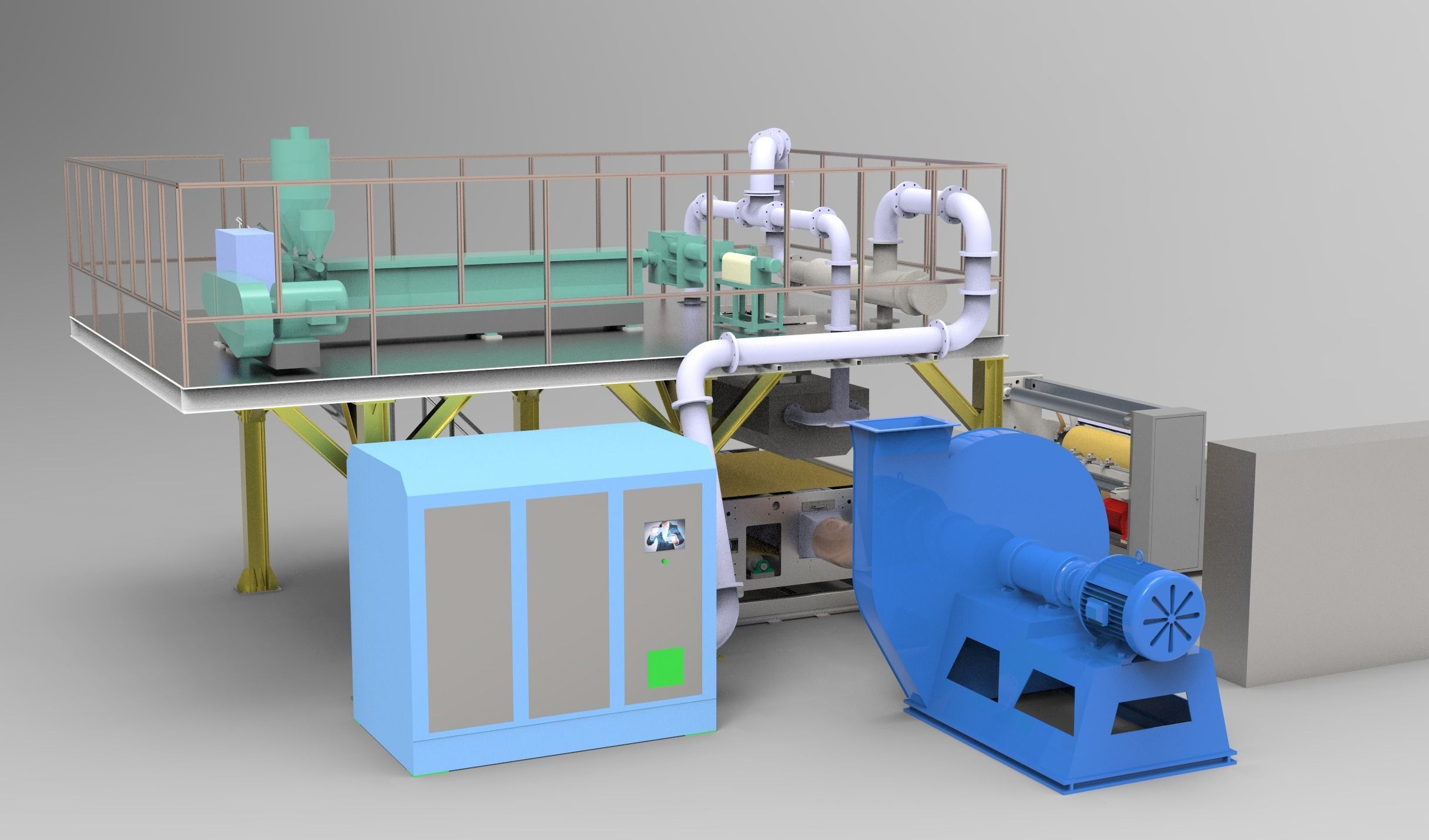 Melt-blown fabric production Assembly Line 3D model_2