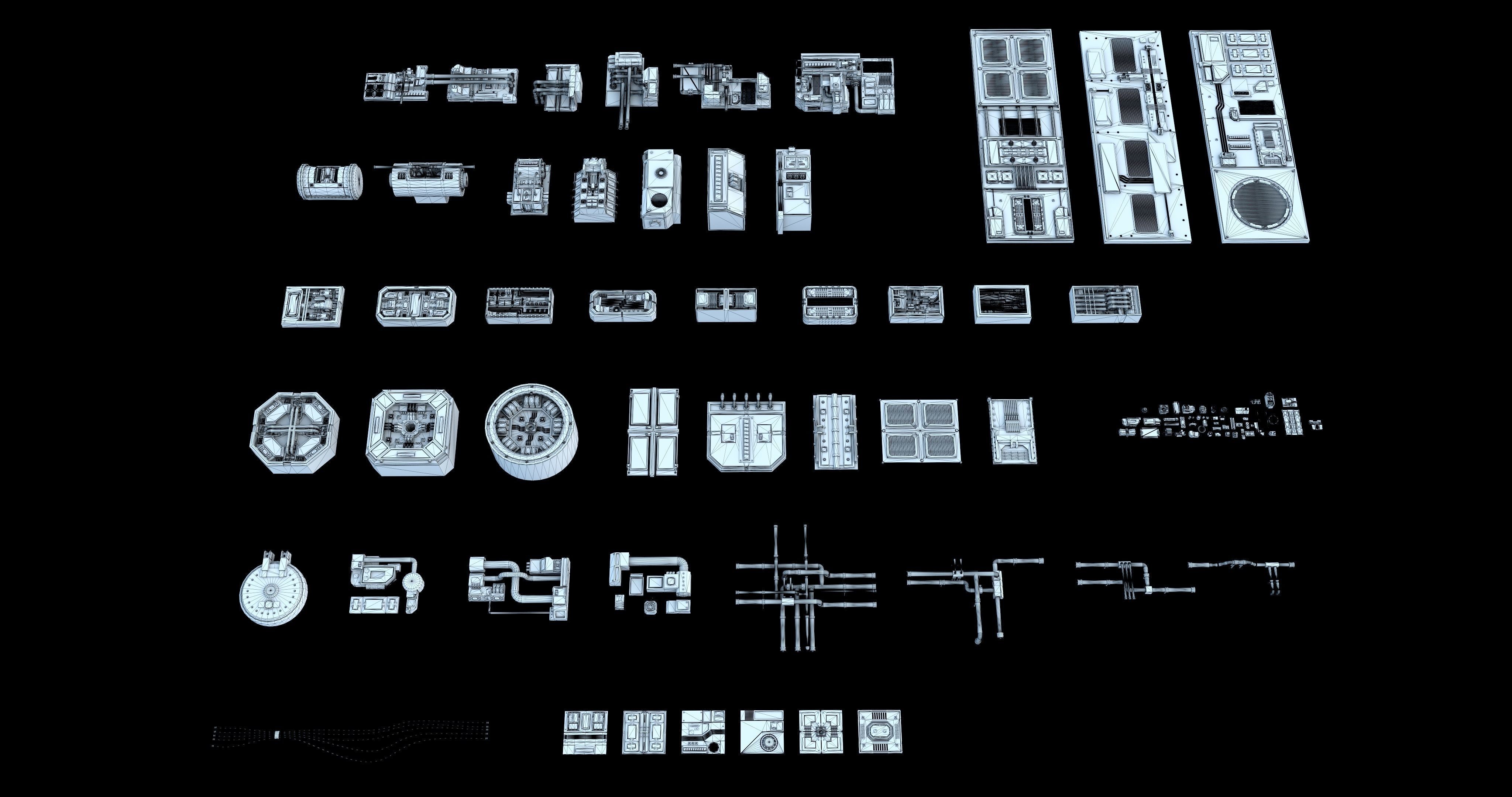 Sci-Fi  Greeble Kitbash 3D model_9