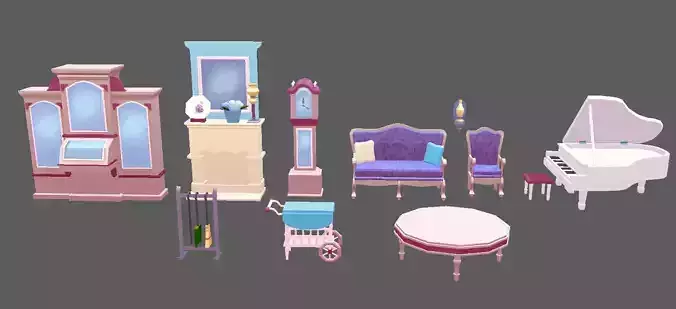 Stylized Cartoon Vintage Livingroom Set