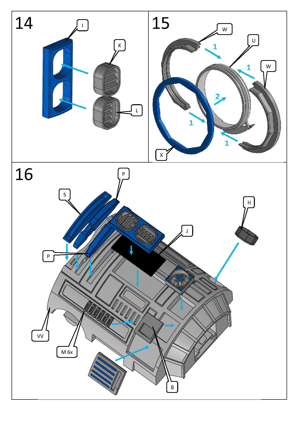 STAR WARS R2D2 detailed printable 360 deg rotating openable head 3D print model_12