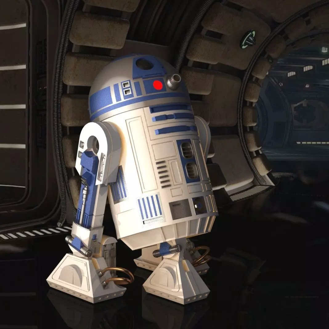 STAR WARS R2D2 detailed printable 360 deg rotating openable head 3D print model_0
