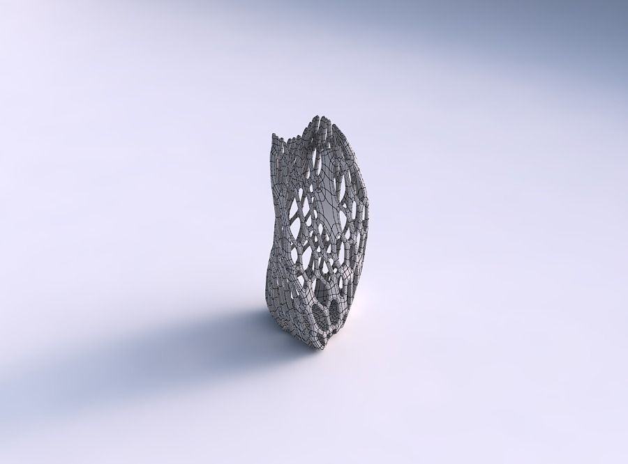 Vase twist curved tipping triangle 2 with cracked organic lat... 3D print model_5