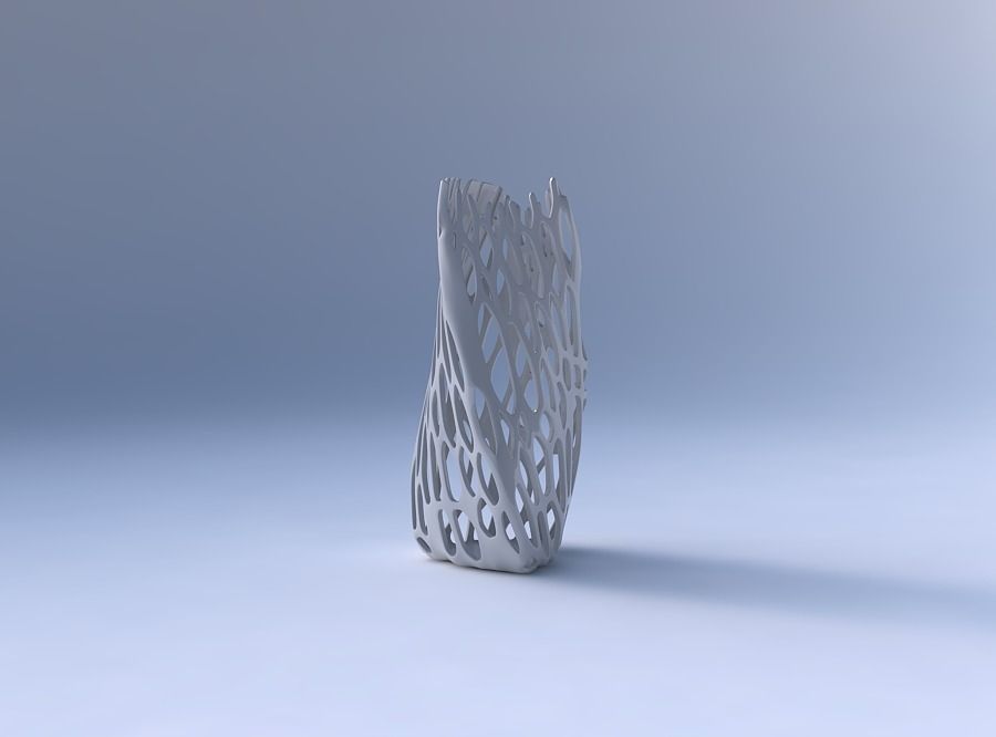 Vase twist curved tipping triangle 2 with cracked organic lat... 3D print model_4