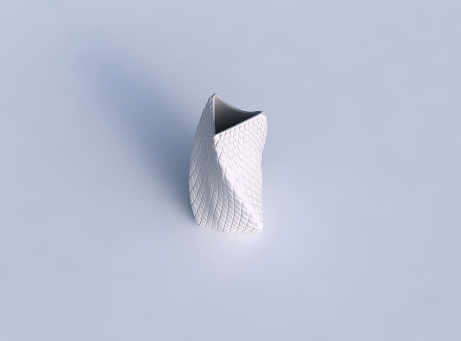 Vase twist curved tipping triangle 2 with diagonal grid bulges 3D print model_1
