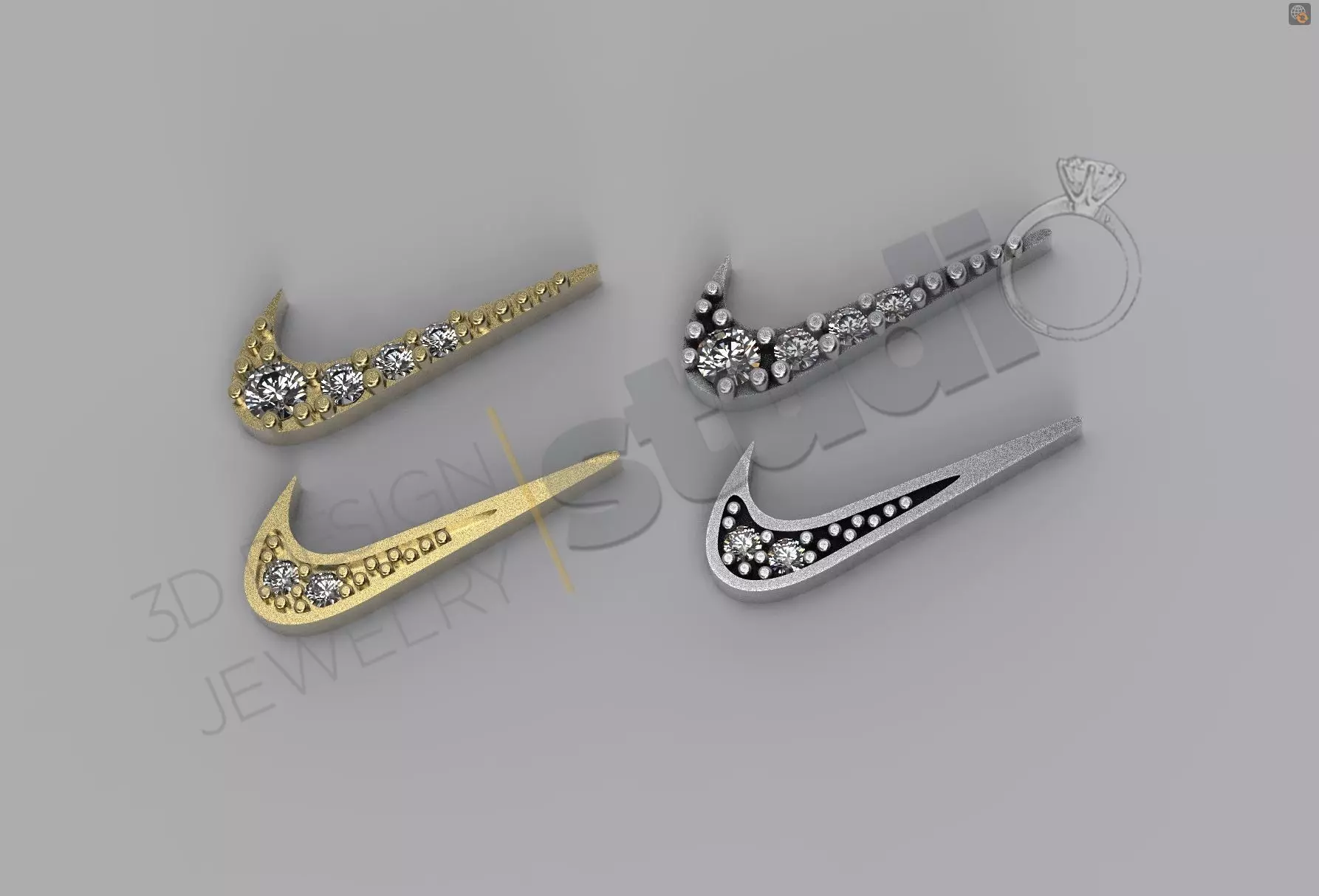 Nike logo earring with gems two versions 3d model 3D print model_0