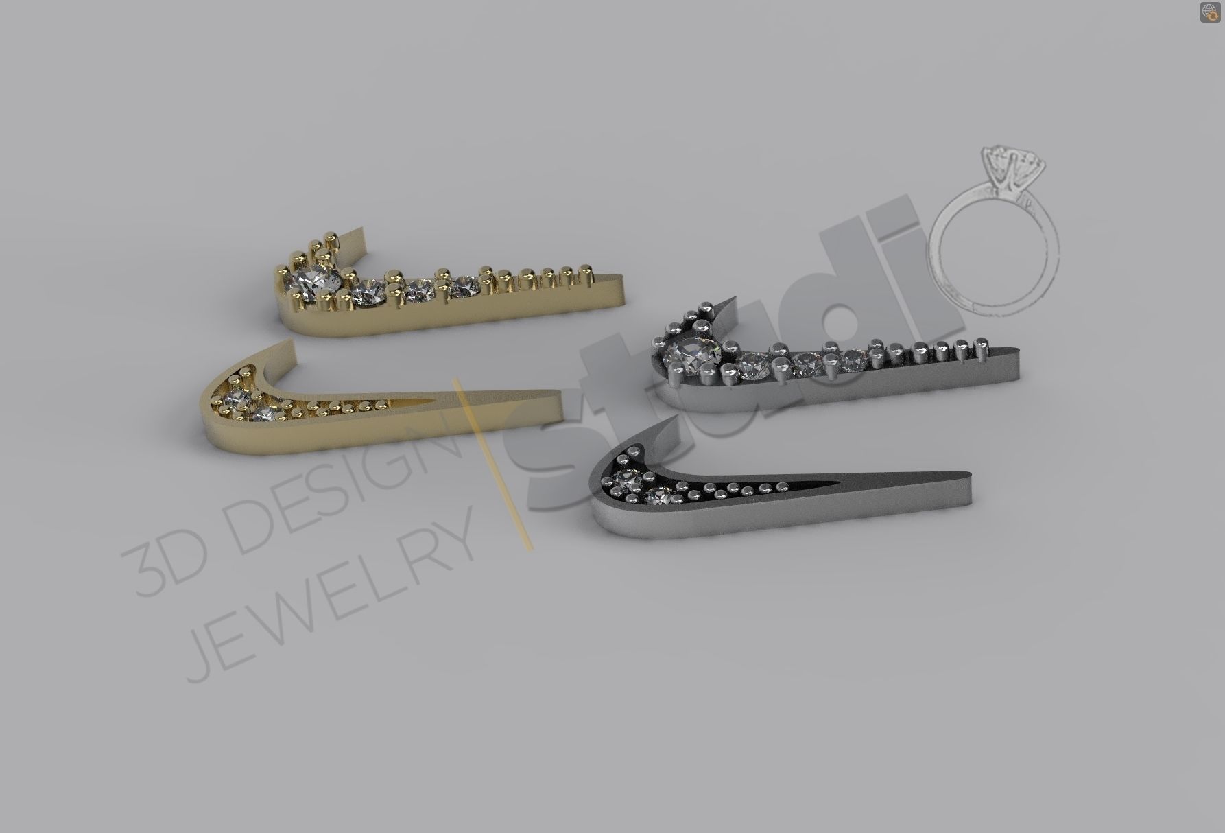 Nike logo earring with gems two versions 3d model 3D print model_1