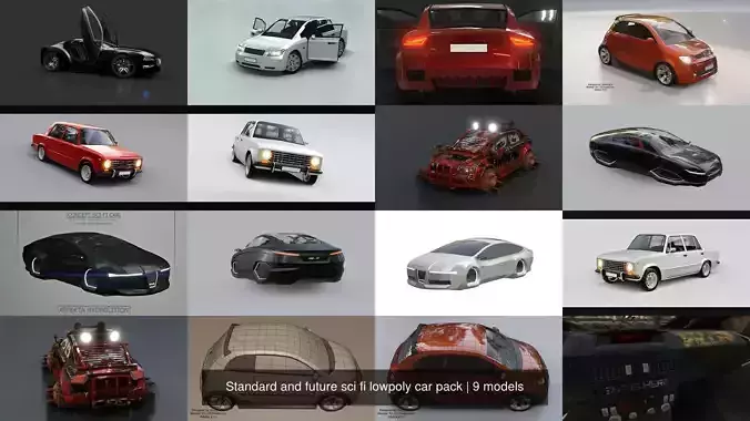 Standard and future sci fi lowpoly car pack 3D Model Collection