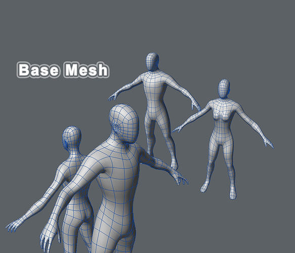 Base Mesh Male and Female Low-poly 3D model