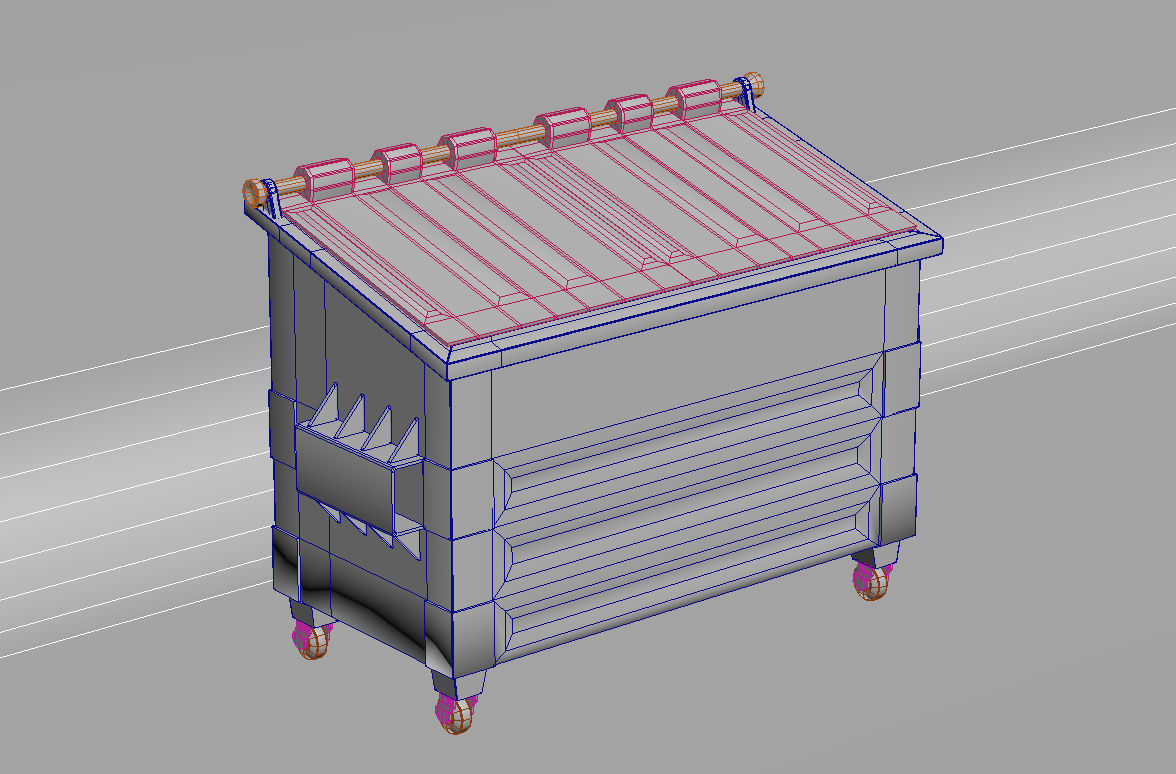 Dumpster trash can on wheels Low-poly 3D model_1