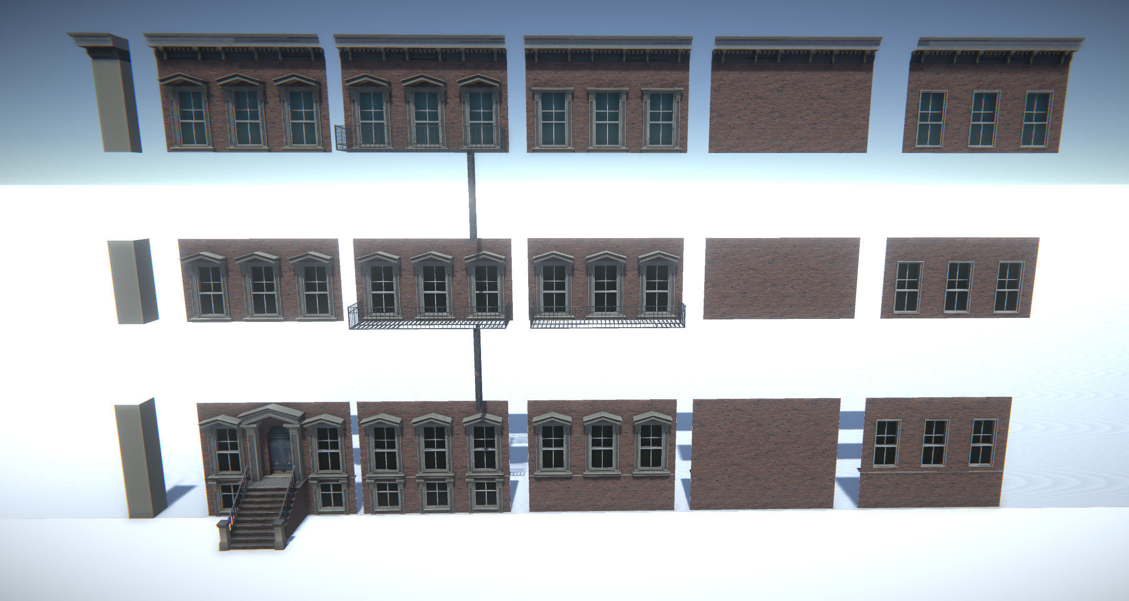 Modular Building Set Low-poly 3D model_7