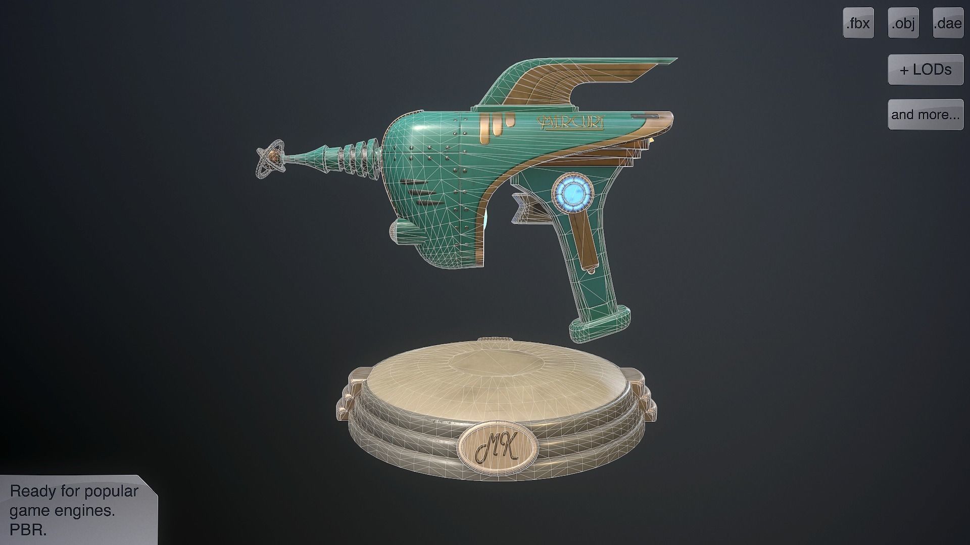 Retro pistol Low-poly 3D model_3