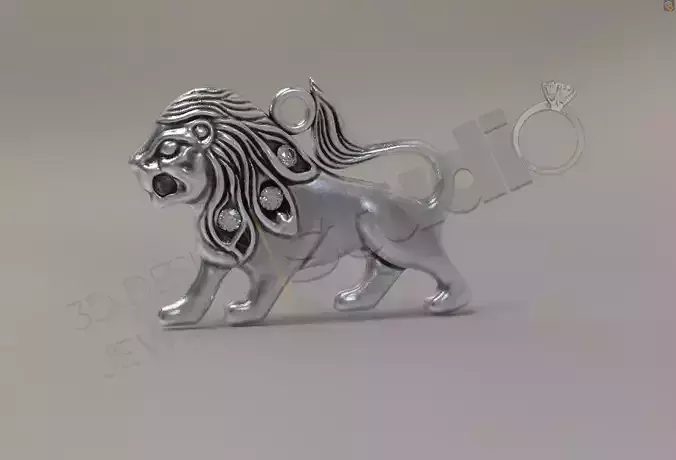 Lion  pendant with gem 3d model