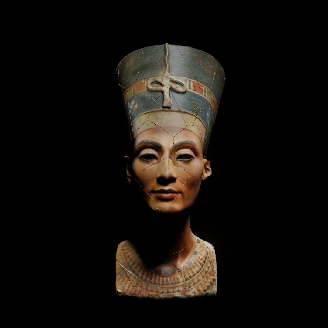 Nefertiti egyptian bust with glowing eyes 3D model_1